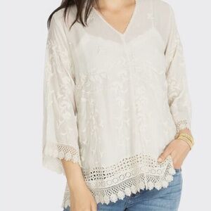 Johnny Was Embroidered Ivory Teyanna Tunic Blouse